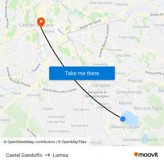 Castel Gandolfo to Lumsa map