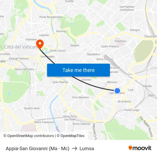Appia-San Giovanni (Ma - Mc) to Lumsa map