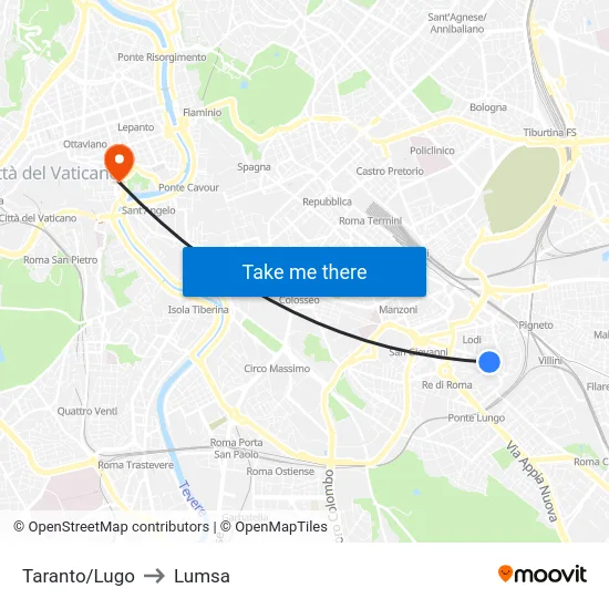 Taranto/Lugo to Lumsa map