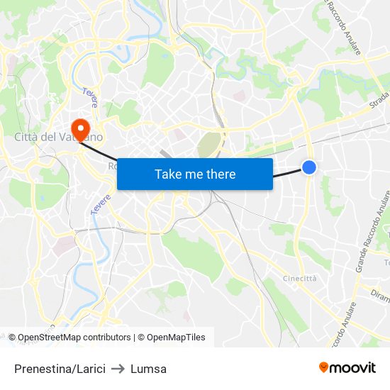 Prenestina/Larici to Lumsa map