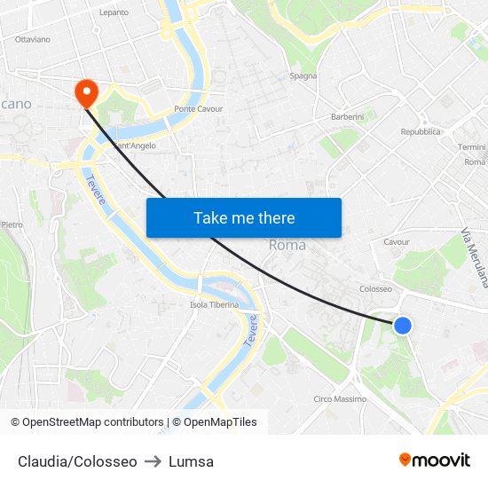 Claudia/Colosseo to Lumsa map