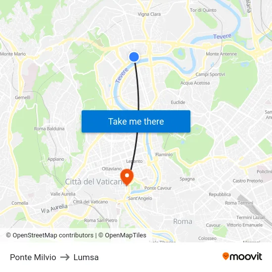 Ponte Milvio to Lumsa map