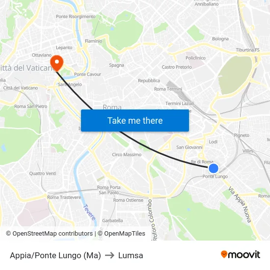 Appia/Ponte Lungo (Ma) to Lumsa map