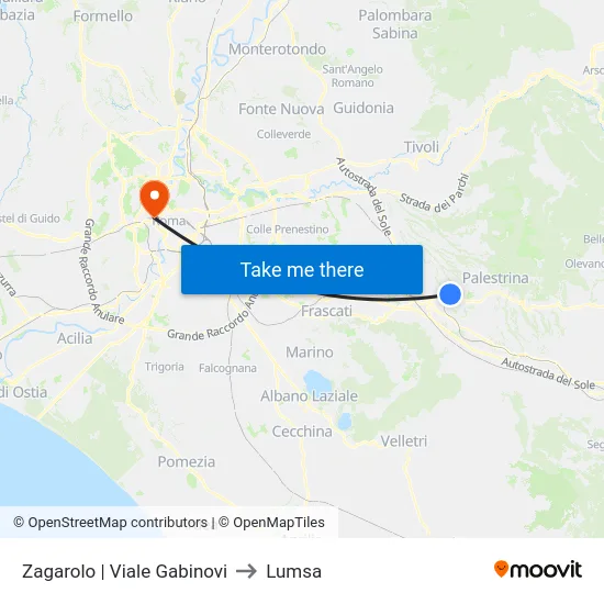 Zagarolo | Viale Gabinovi to Lumsa map