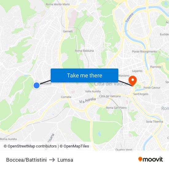 Boccea/Battistini to Lumsa map