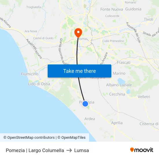 Pomezia | Columella Square to Lumsa map