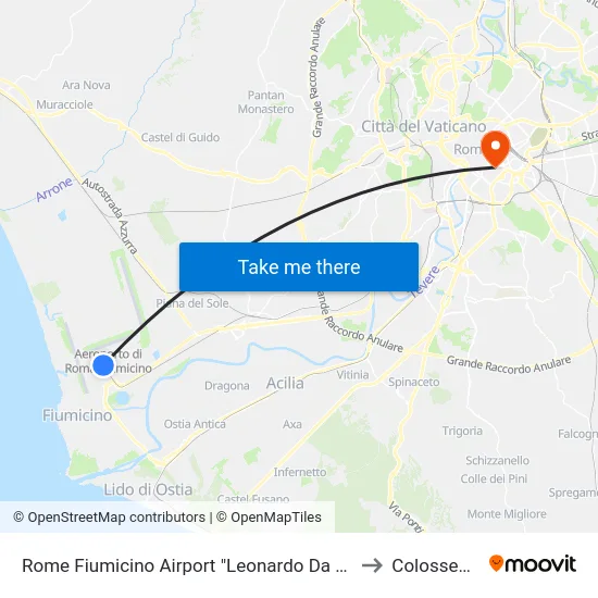 Rome Fiumicino Airport "Leonardo Da Vinci" (Fco) to Colosseum B map