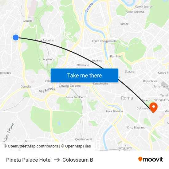 Pineta Palace Hotel to Colosseum B map