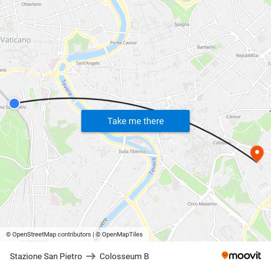 Stazione San Pietro to Colosseum B map