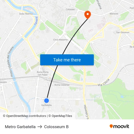 Metro Garbatella to Colosseum B map