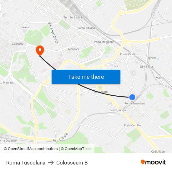 Roma Tuscolana to Colosseum B map