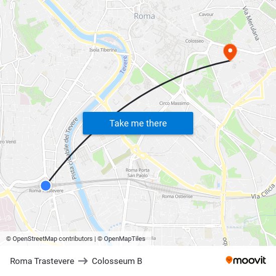 Roma Trastevere to Colosseum B map