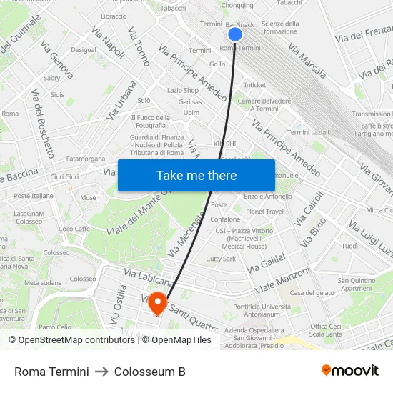 Roma Termini to Colosseum B map