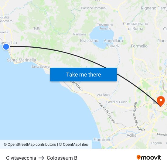 Civitavecchia to Colosseum B map