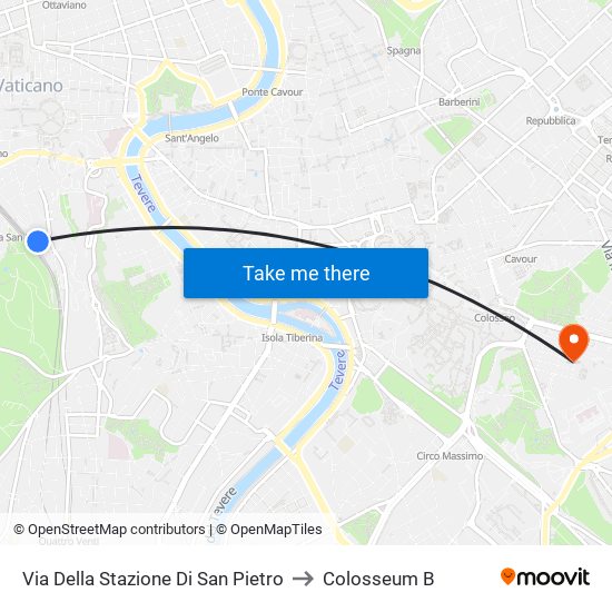 Via Della Stazione Di San Pietro to Colosseum B map
