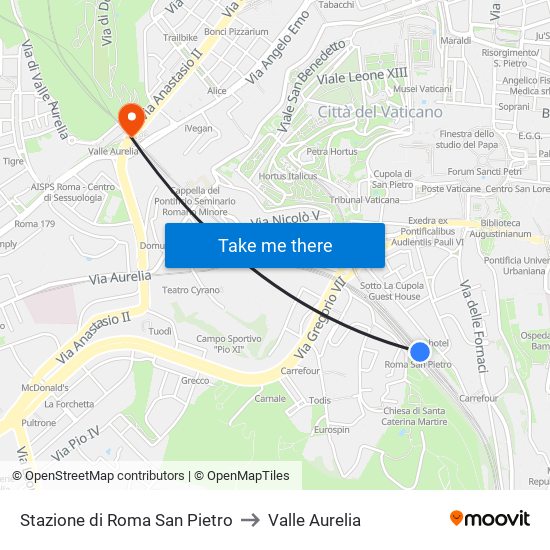 Stazione di Roma San Pietro to Valle Aurelia map