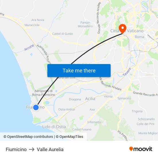 Fiumicino to Valle Aurelia map