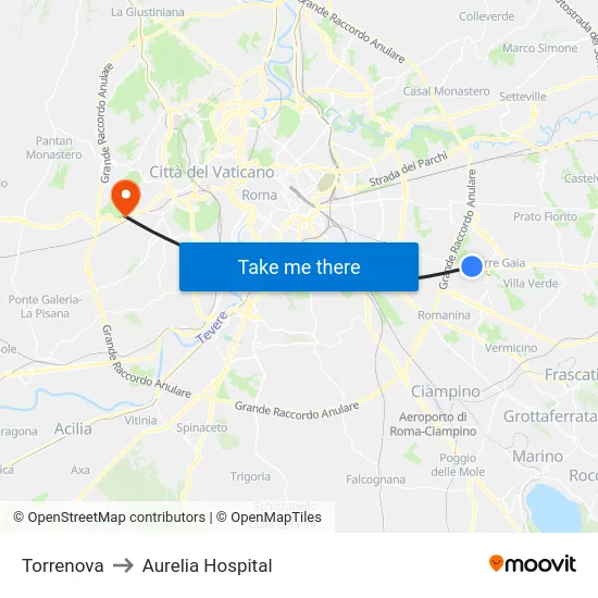 Torrenova to Aurelia Hospital map