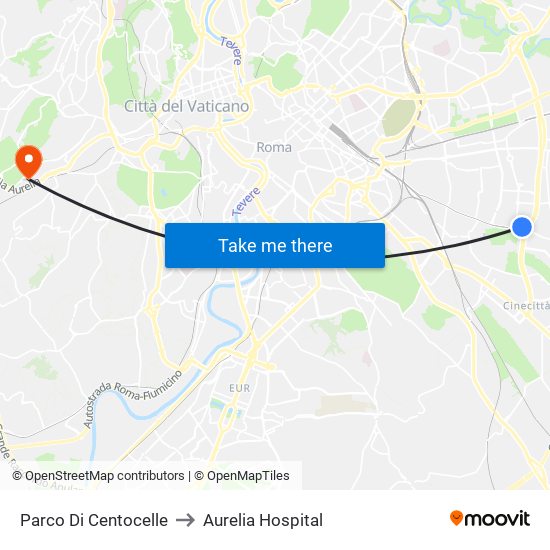 Parco Di Centocelle to Aurelia Hospital map