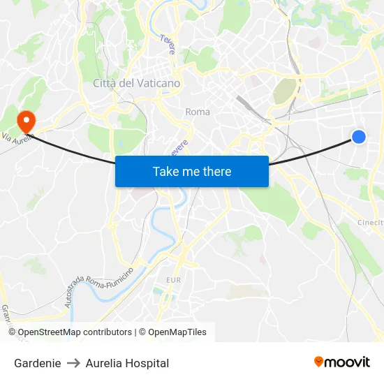 Gardenie to Aurelia Hospital map
