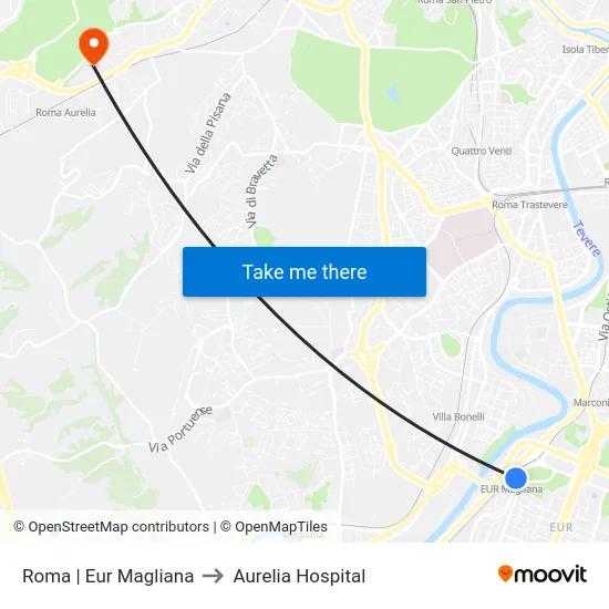 Roma | Eur Magliana to Aurelia Hospital map