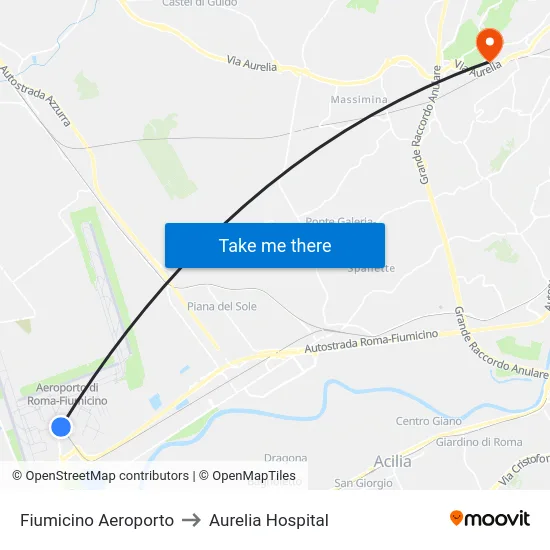 Fiumicino Airport to Aurelia Hospital map