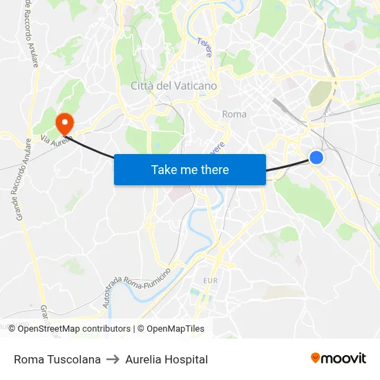 Roma Tuscolana to Aurelia Hospital map