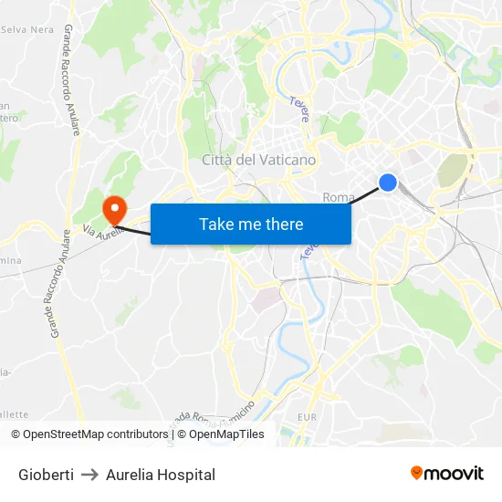Gioberti to Aurelia Hospital map