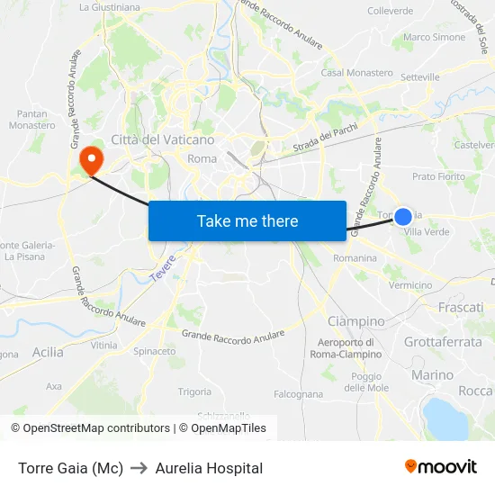 Torre Gaia (Mc) to Aurelia Hospital map