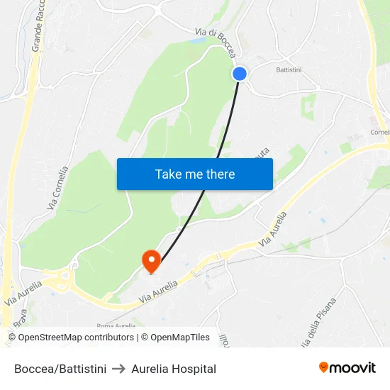 Boccea/Battistini to Aurelia Hospital map