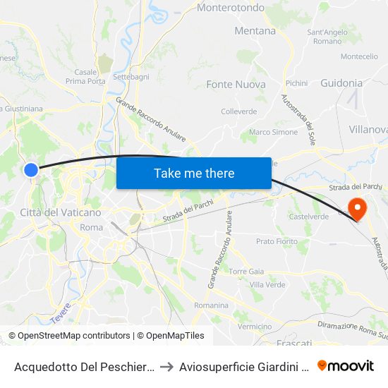 Acquedotto Del Peschiera/Trionfale to Aviosuperficie Giardini Di Corcolle map