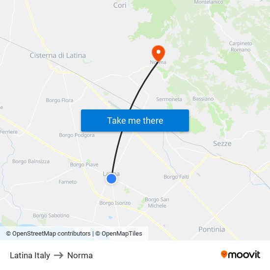 Latina Italy to Norma map