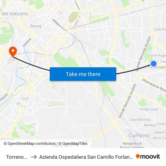 Torrenova to Azienda Ospedaliera San Camillo Forlanini map