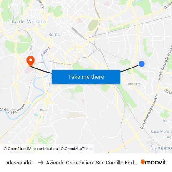 Alessandrino to Azienda Ospedaliera San Camillo Forlanini map