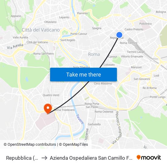 Repubblica (Ma) to Azienda Ospedaliera San Camillo Forlanini map