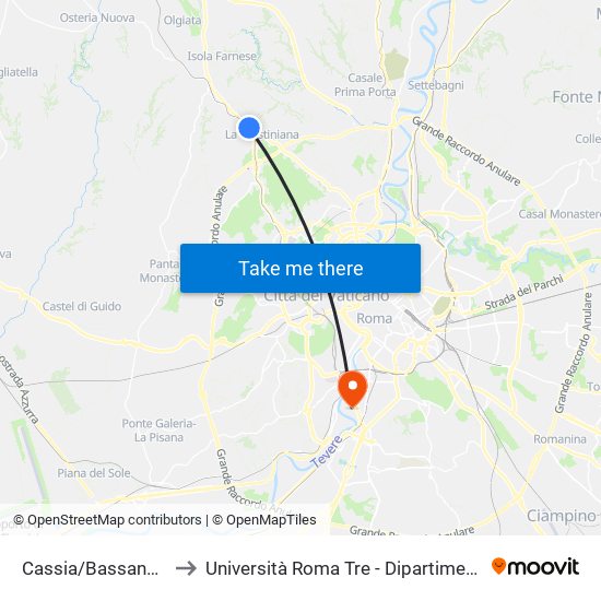 Cassia/Bassano Romano to Università Roma Tre - Dipartimento Di Ingegneria map