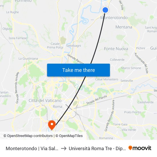 Monterotondo | Via Salaria (Zona Industriale) to Università Roma Tre - Dipartimento Di Ingegneria map