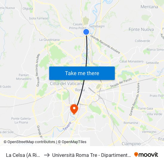 La Celsa (A Richiesta) to Università Roma Tre - Dipartimento Di Ingegneria map
