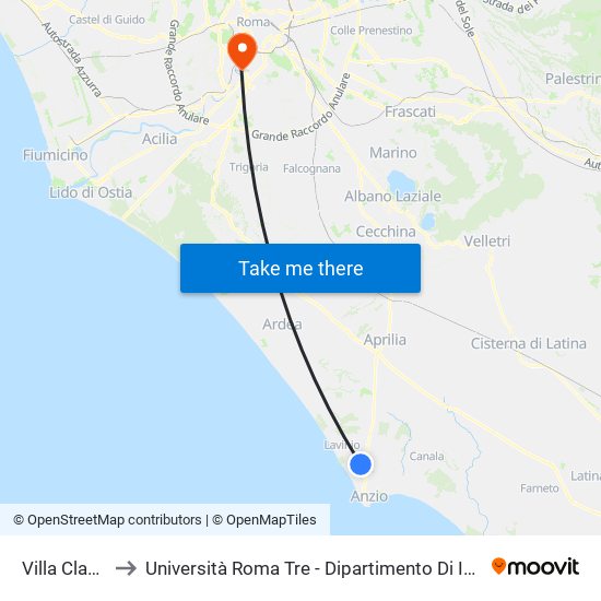 Villa Claudia to Università Roma Tre - Dipartimento Di Ingegneria map