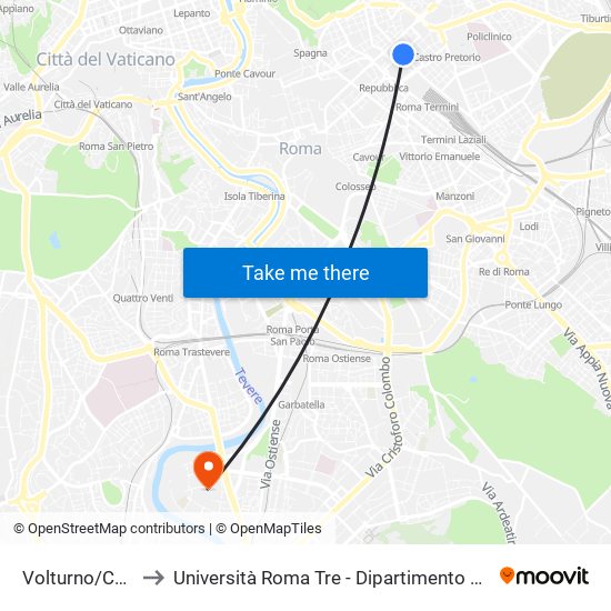 Volturno/Cernaia to Università Roma Tre - Dipartimento Di Ingegneria map