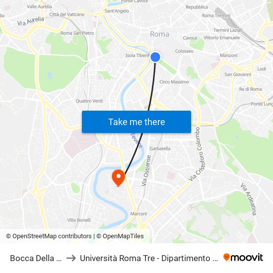 Bocca Della Verità to Università Roma Tre - Dipartimento Di Ingegneria map