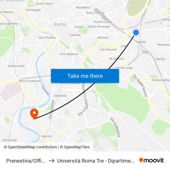 Prenestina/Officine Atac to Università Roma Tre - Dipartimento Di Ingegneria map