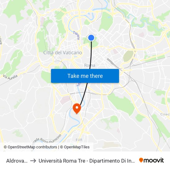 Aldrovandi to Università Roma Tre - Dipartimento Di Ingegneria map