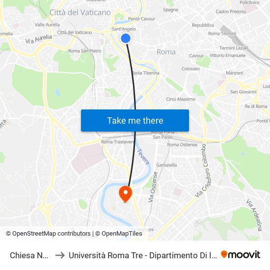 Chiesa Nuova to Università Roma Tre - Dipartimento Di Ingegneria map