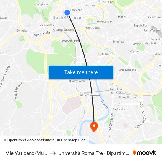 V.le Vaticano/Musei Vaticani to Università Roma Tre - Dipartimento Di Ingegneria map