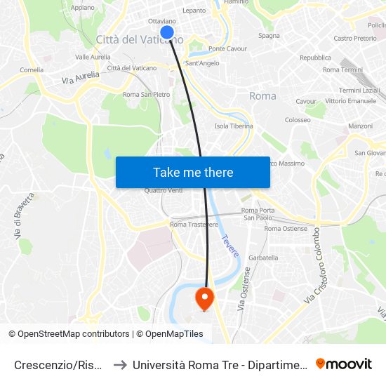 Crescenzio/Risorgimento to Università Roma Tre - Dipartimento Di Ingegneria map