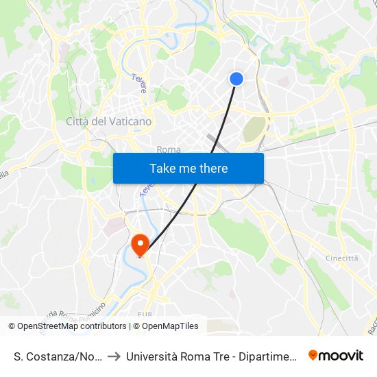 S. Costanza/Nomentana to Università Roma Tre - Dipartimento Di Ingegneria map