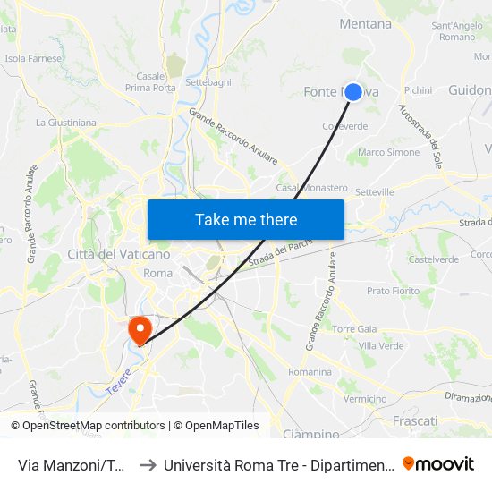 Via Manzoni/Tor Lupara to Università Roma Tre - Dipartimento Di Ingegneria map