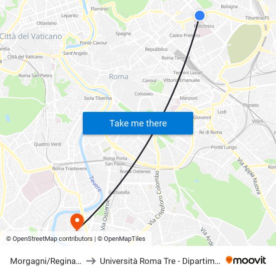 Morgagni/Regina Margherita to Università Roma Tre - Dipartimento Di Ingegneria map