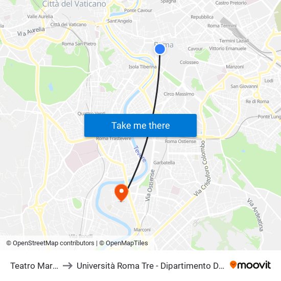 Teatro Marcello to Università Roma Tre - Dipartimento Di Ingegneria map